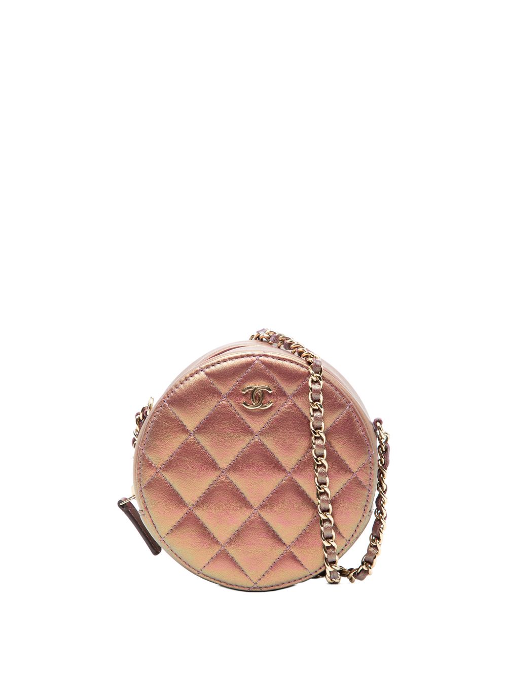 2020 Quilted Iridescent Lambskin Round Clutch With Chain crossbody bag