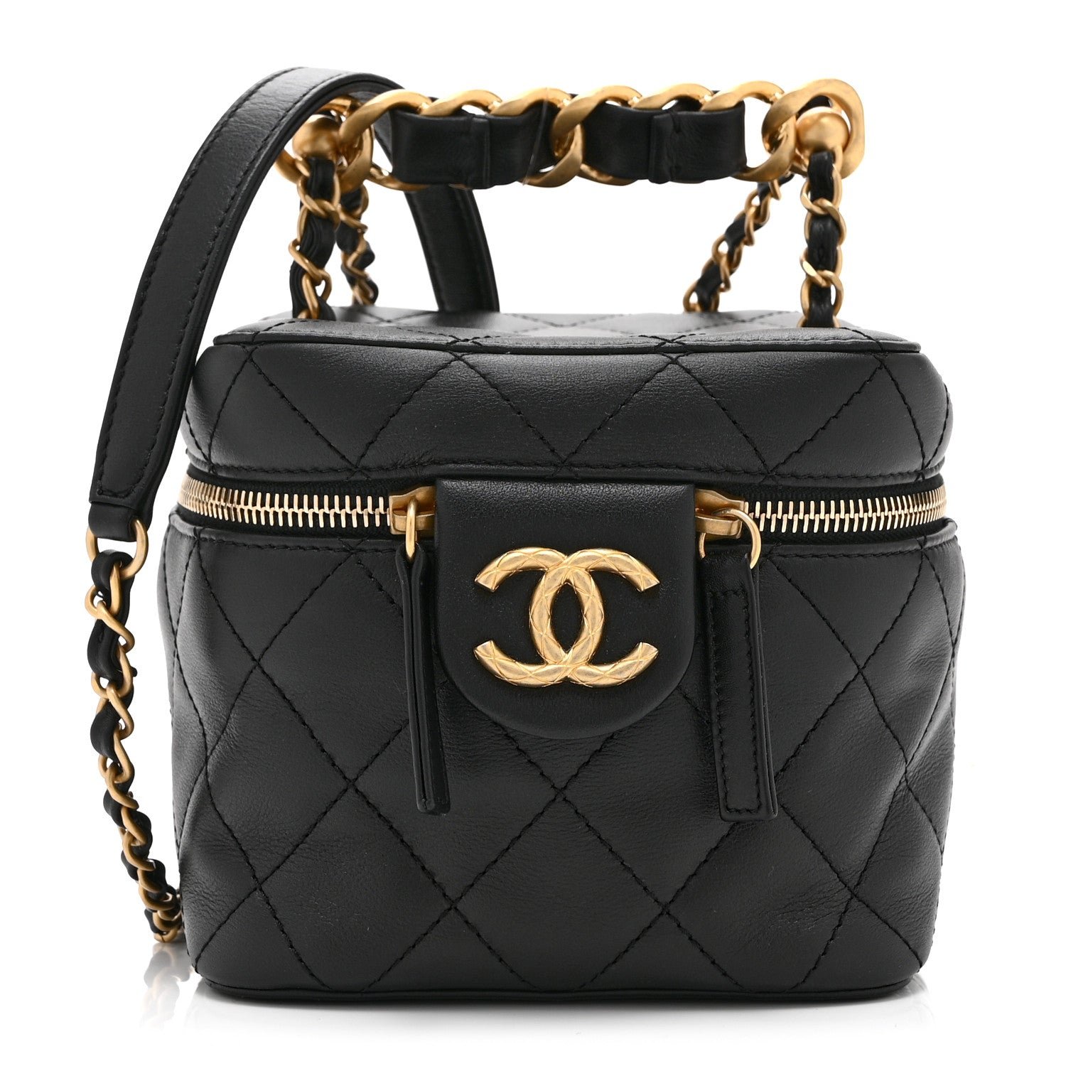 Chanel Calfskin Quilted Small Vanity Case With Chain Black
