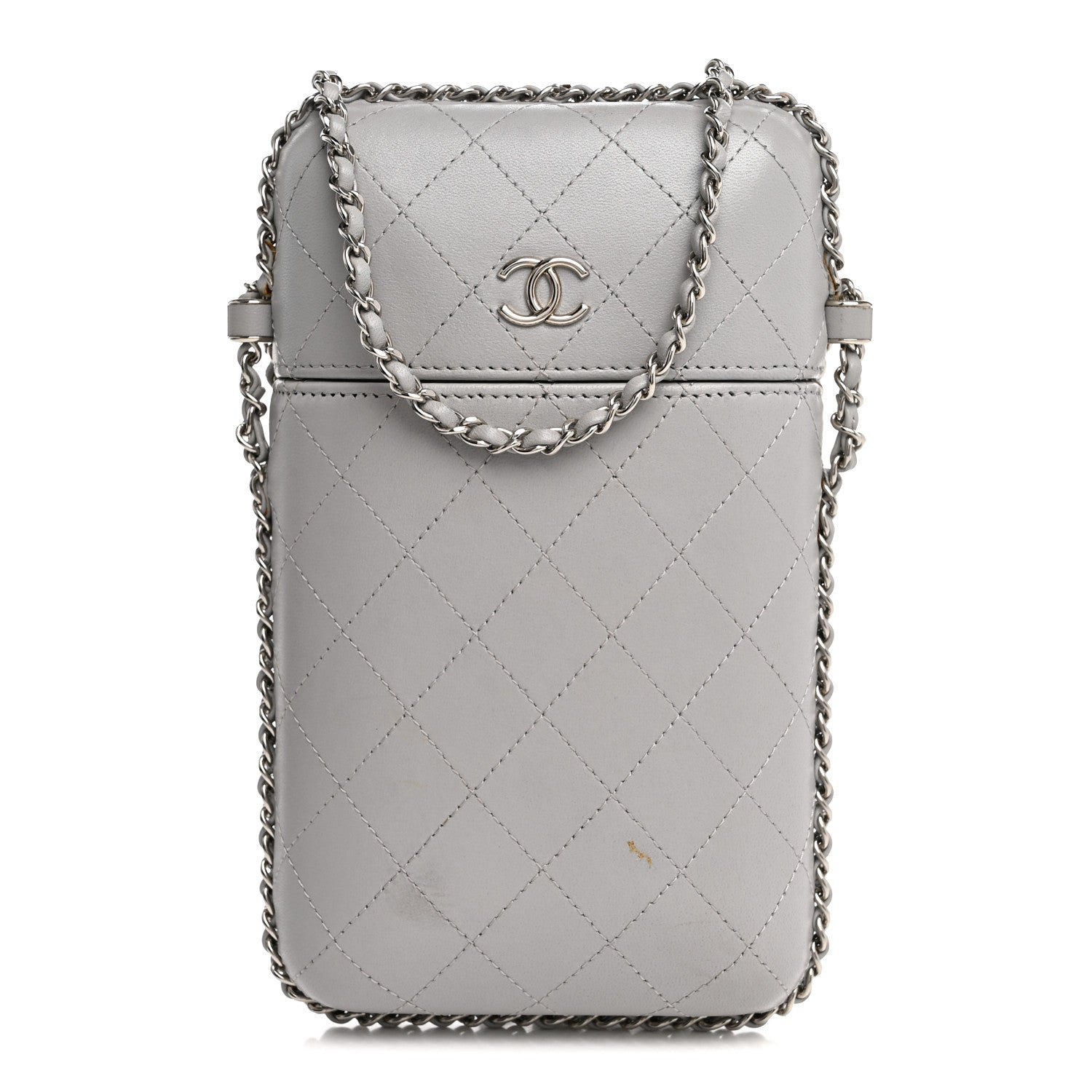 Chanel Lambskin Quilted Chain Around Phone Holder Grey