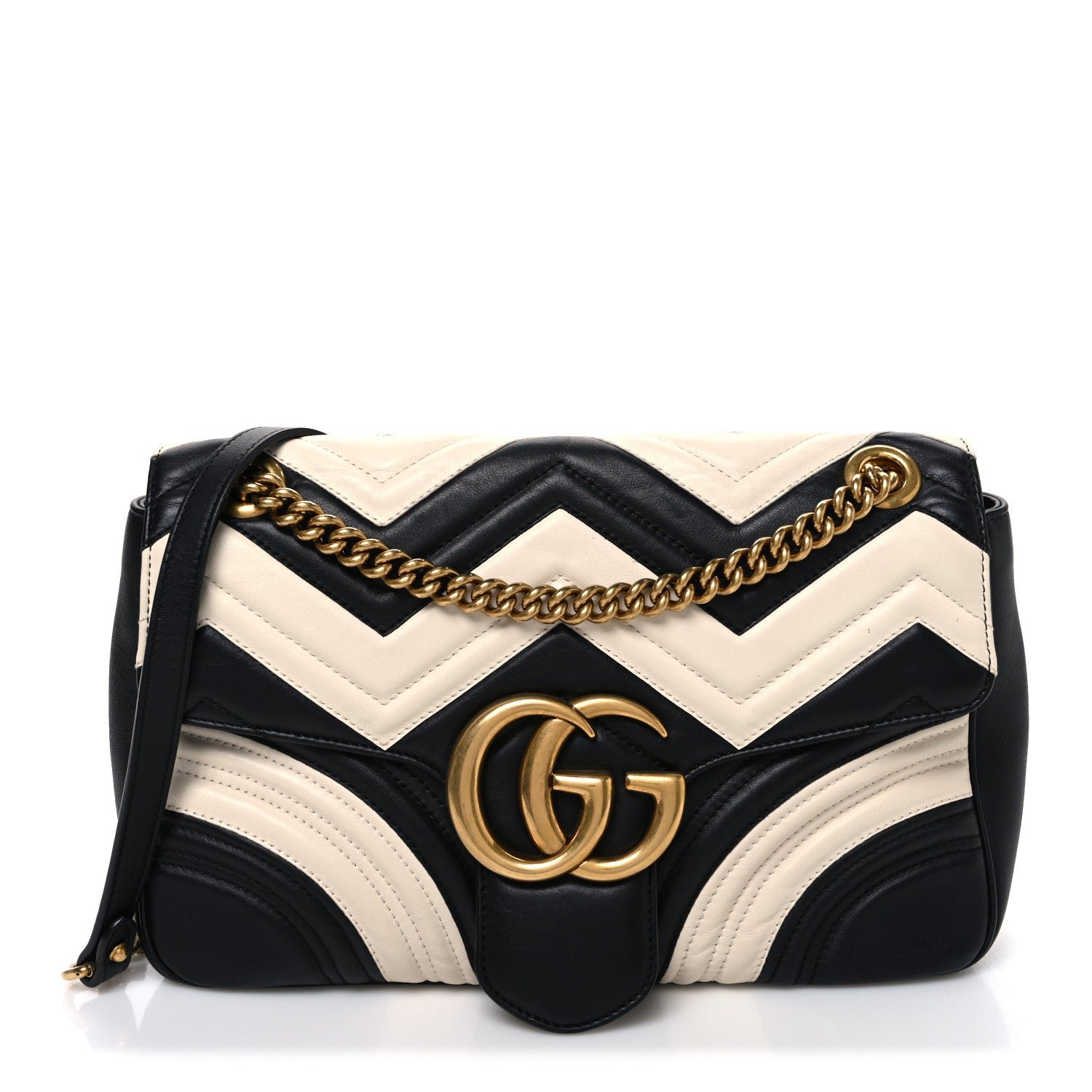 Gucci Calfskin Matelasse Medium GG Marmont Shoulder Bag Black White