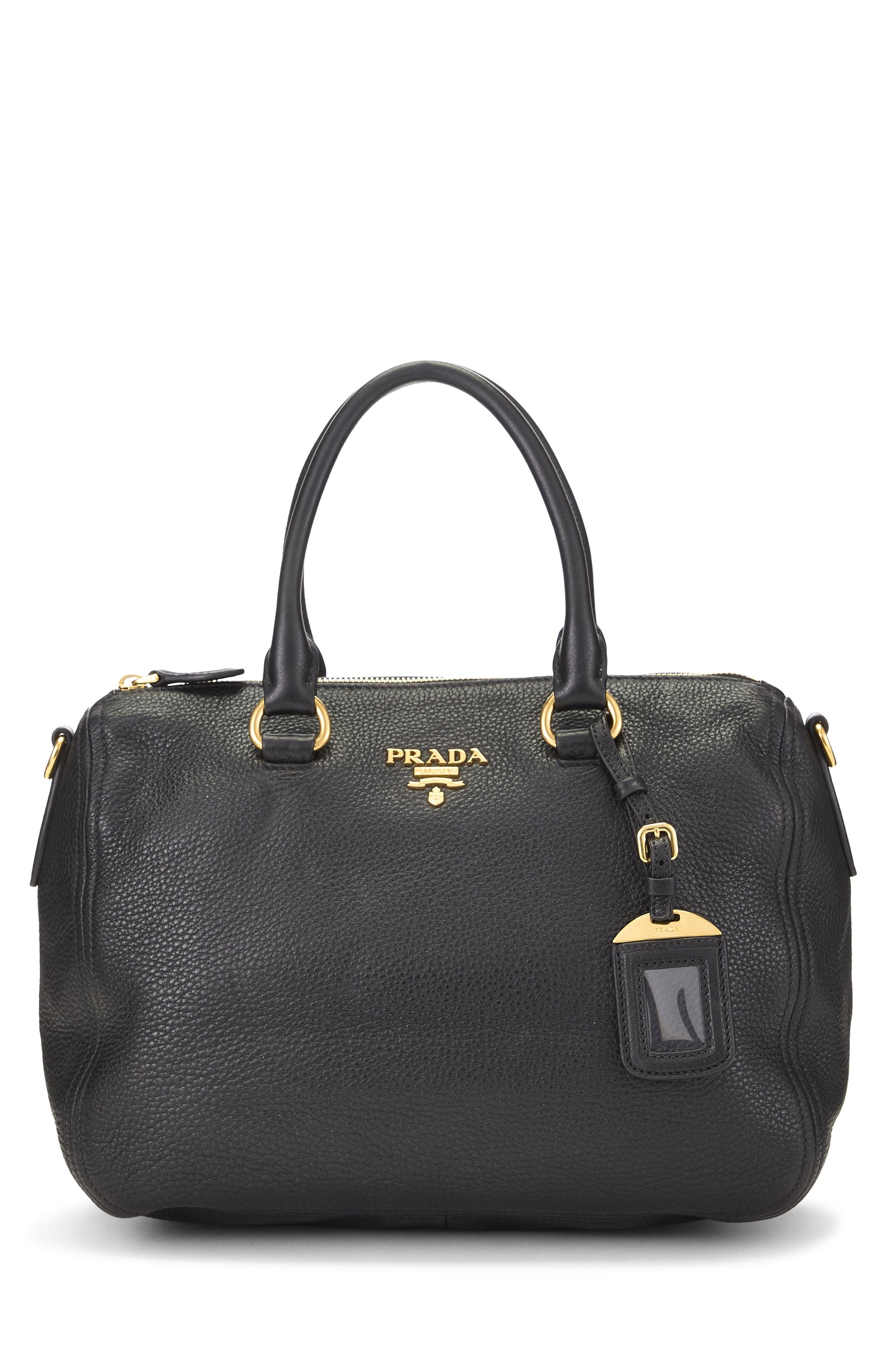 Prada Black Vitello Daino Convertible Boston