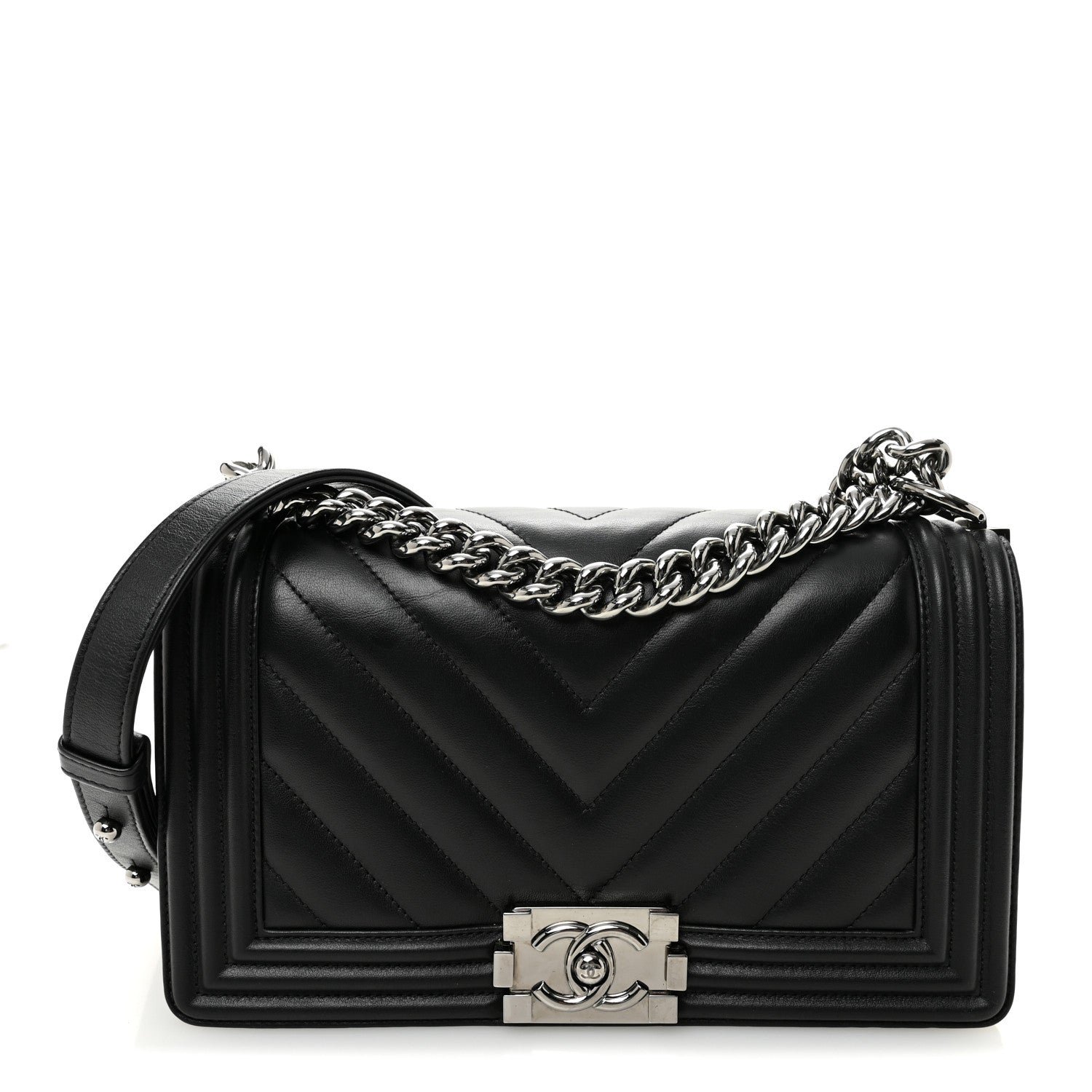 Chanel Lambskin Chevron Quilted Medium Boy Flap Black