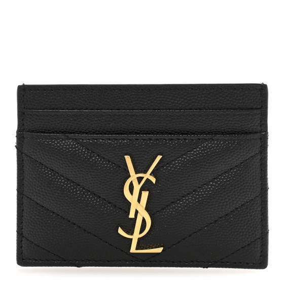 Saint Laurent Grain De Poudre Matelasse Chevron Monogram Credit Card Case Black