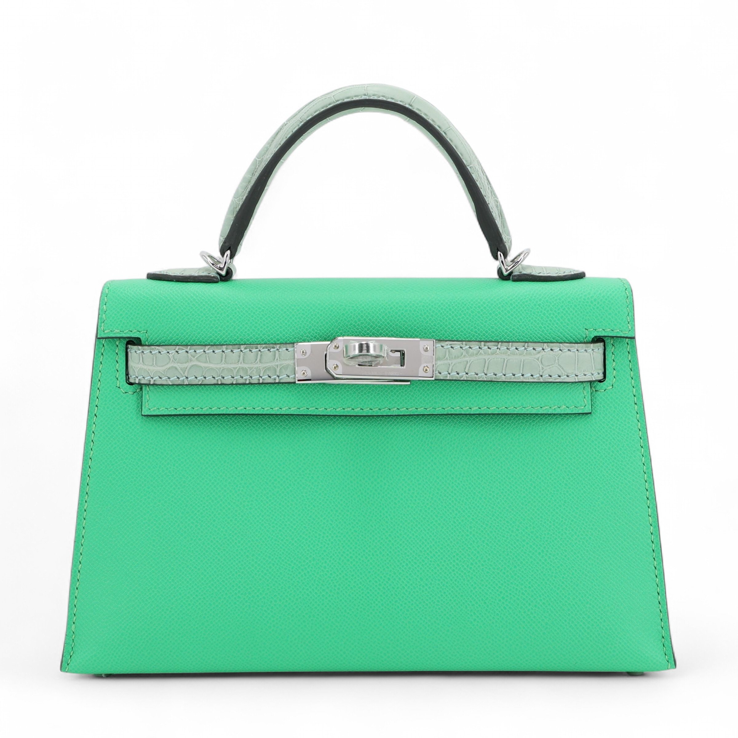 Hermes Mini Kelly II Touch Vert Comics (0Z) Vert d’Eau (6U) Madame Alligator Palladium hardware W (2024)