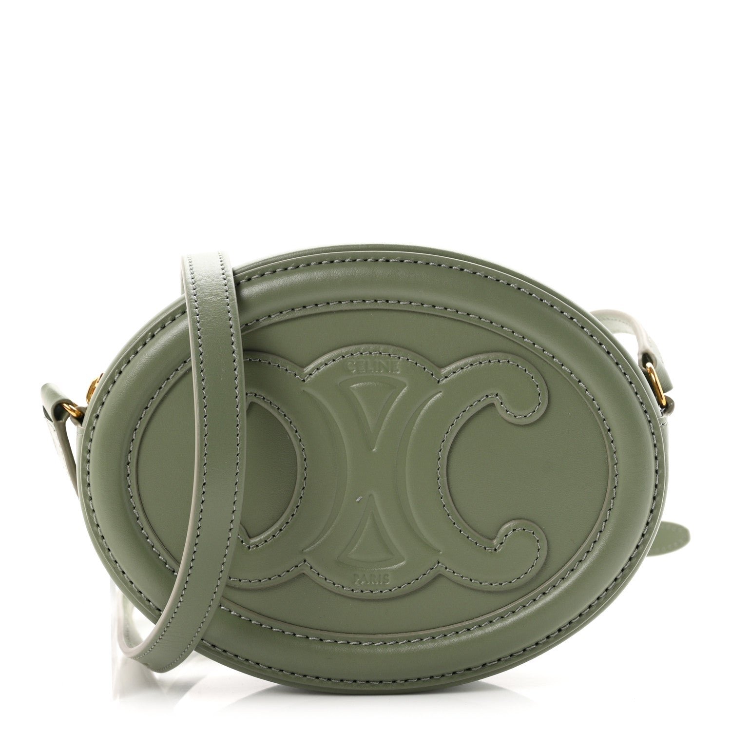 Celine Smooth Calfskin Cuir Small Triomphe Oval Crossbody Purse Sage