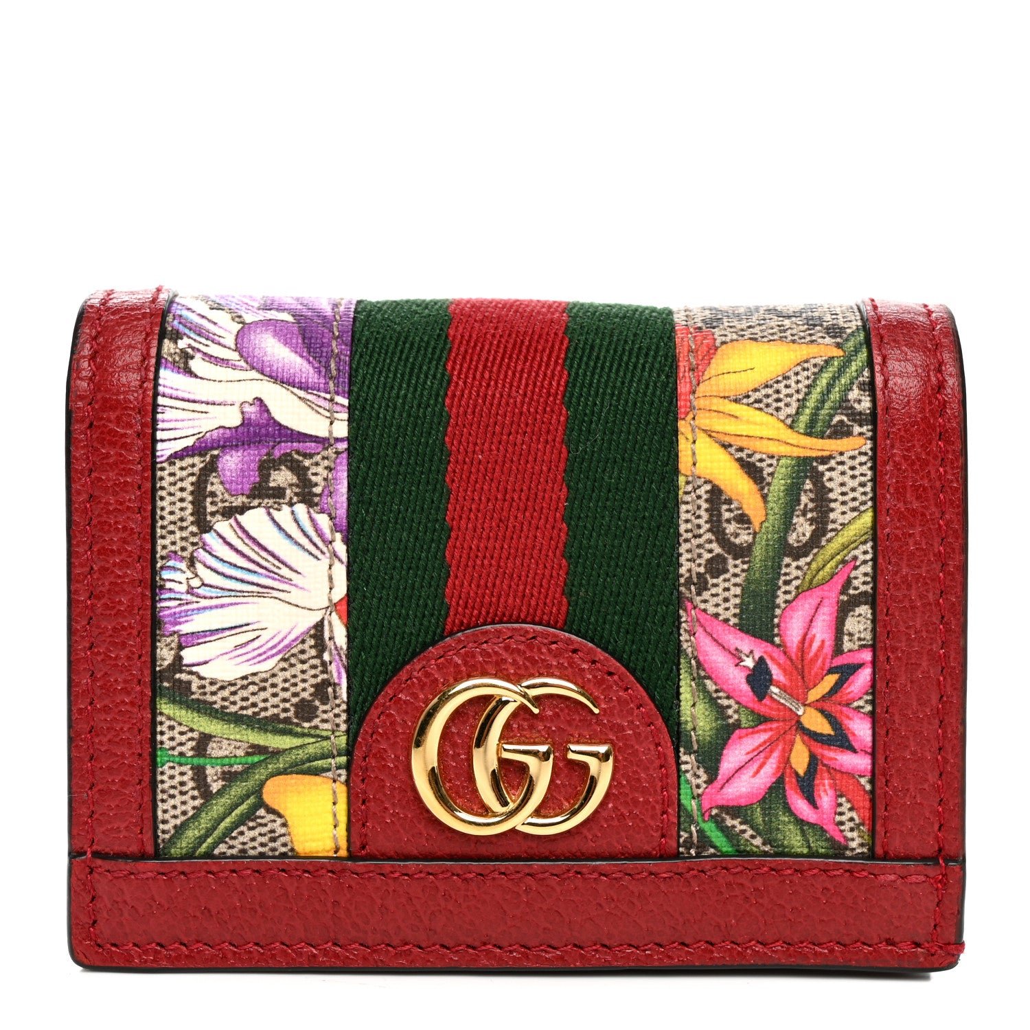Gucci GG Supreme Monogram Flora Web Ophidia Card Case Red