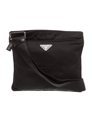 Prada Enameled Metal Triangle Tessuto Nylon Shoulder Bag