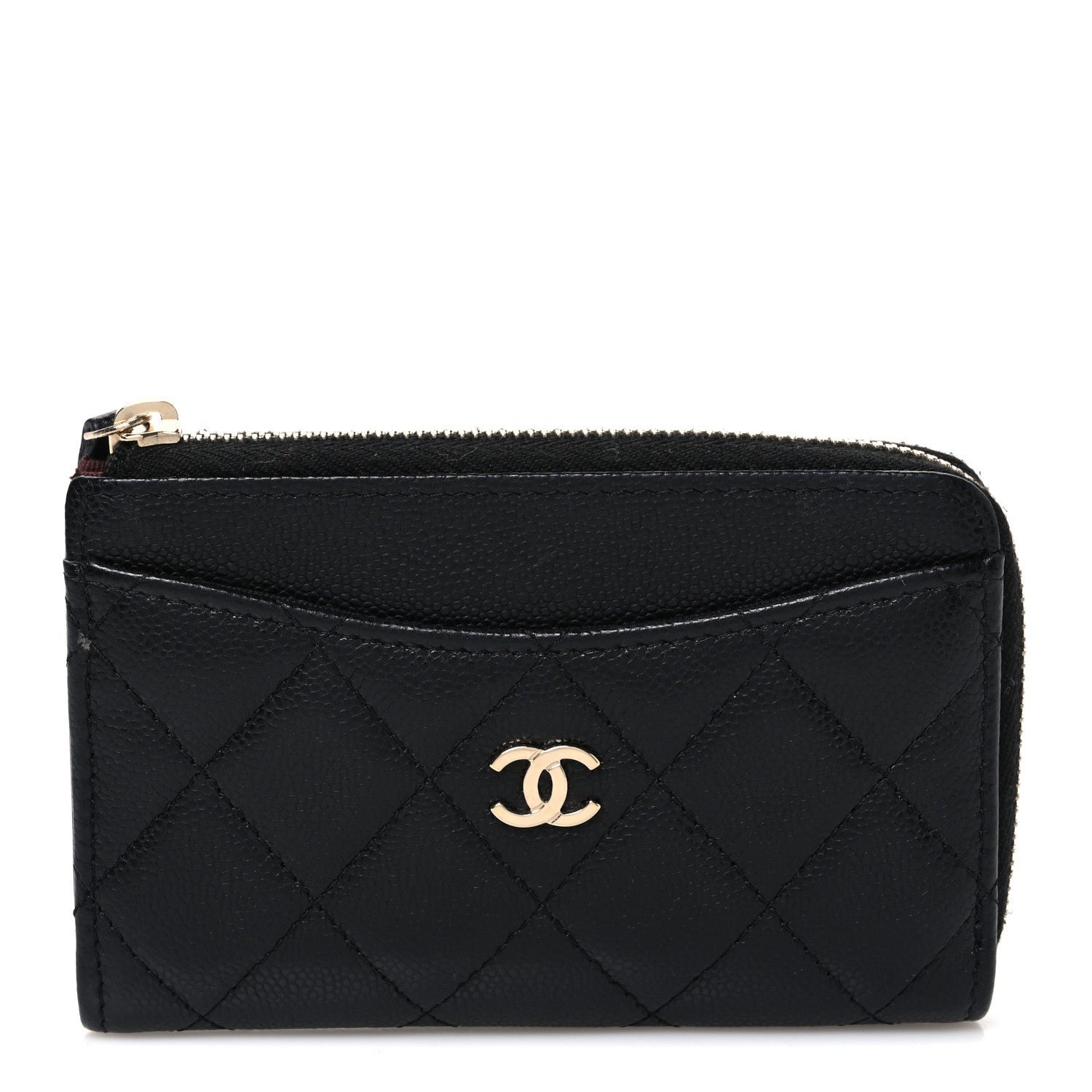 Chanel Caviar Quilted CC Zip Around Card Holder Black