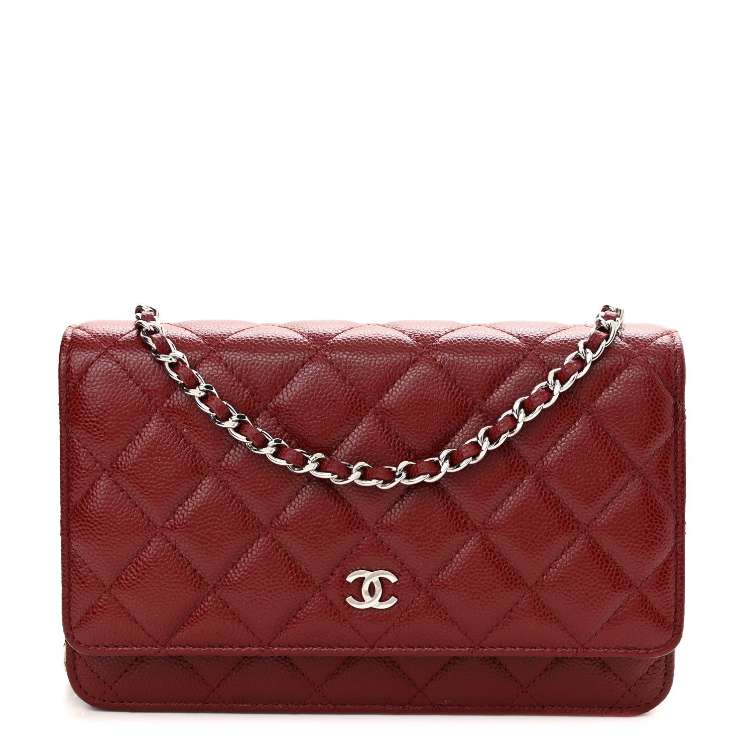 Chanel Caviar Quilted Wallet on Chain WOC Burgundy