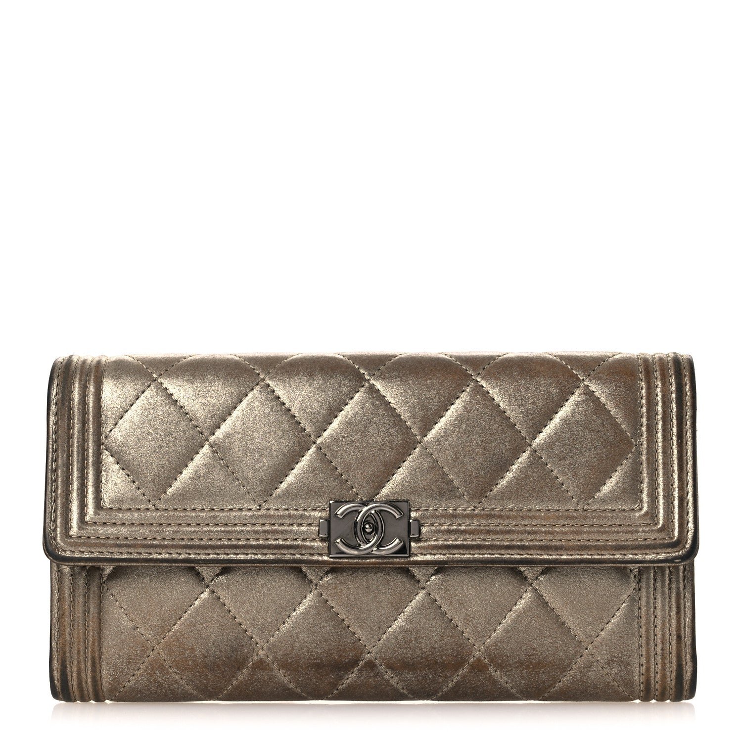 Chanel Iridescent Calfskin Quilted Boy Flap Wallet Dark Gold