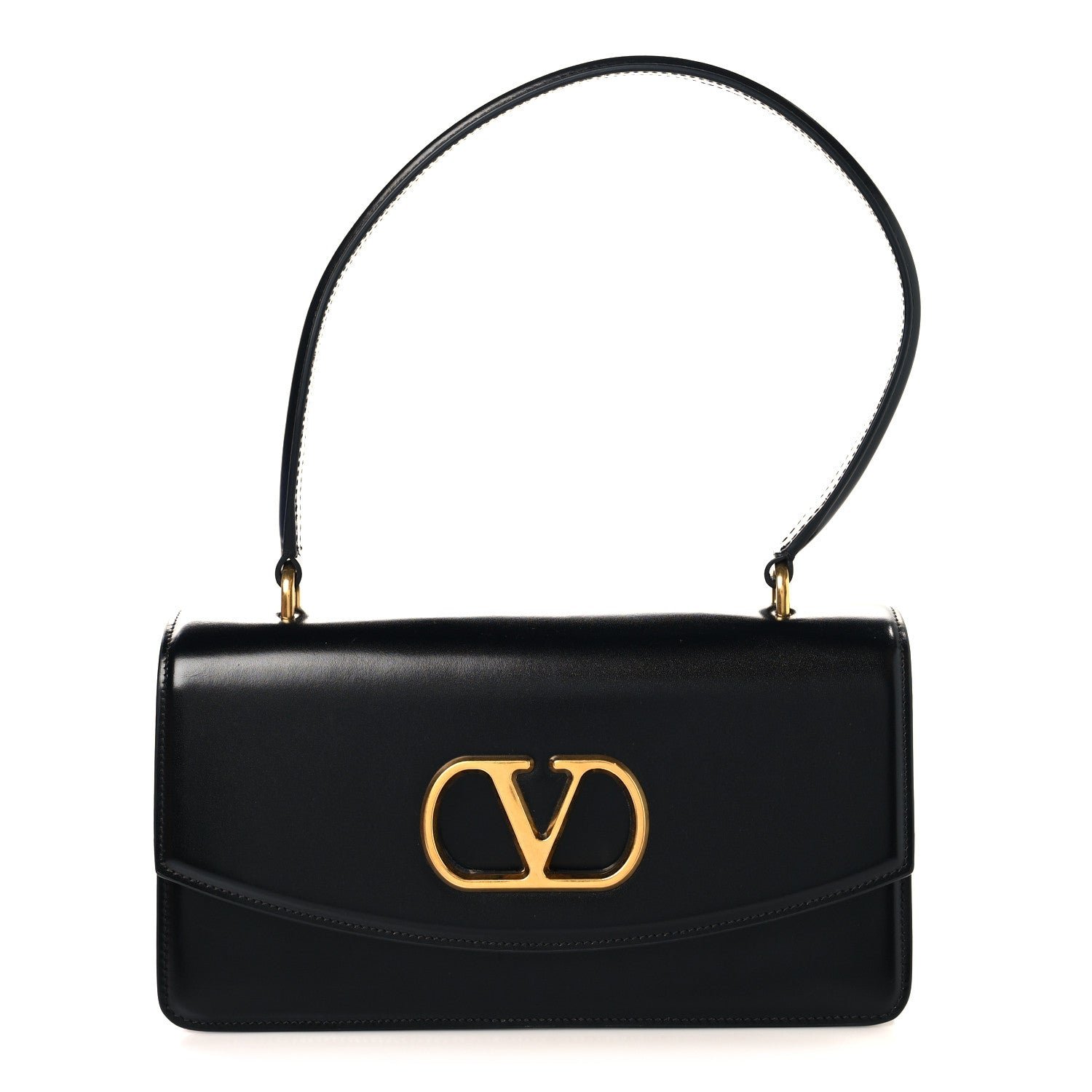 Valentino Garavani Shiny Calfskin Vlogo Vain Shoulder Bag Black