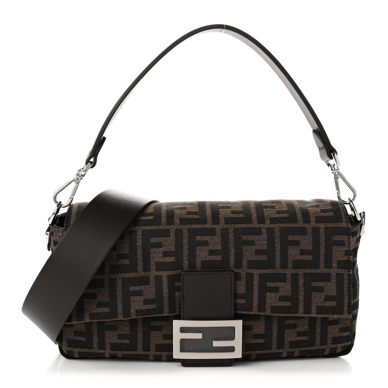 Fendi Fabric Jacquard FF 1974 Medium Baguette Tobacco Moro Black
