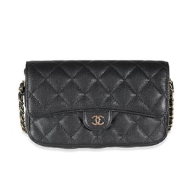 Chanel Black Quilted Caviar Flap Phone Handbag With Chain
