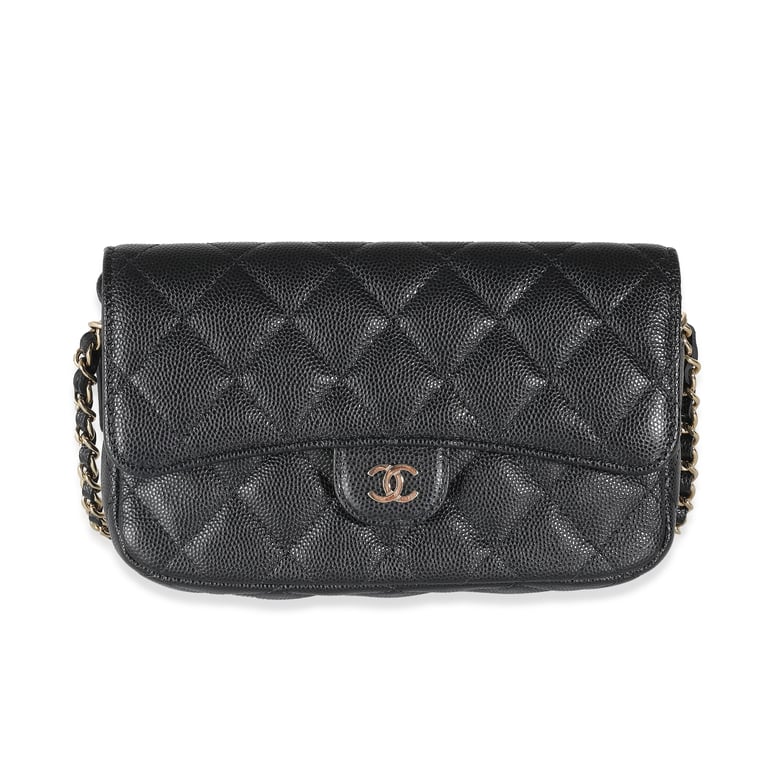 Chanel Black Quilted Caviar Flap Phone Handbag With Chain