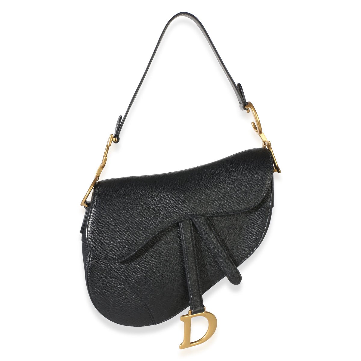 Black Grained Calfskin Medium Saddle Bag