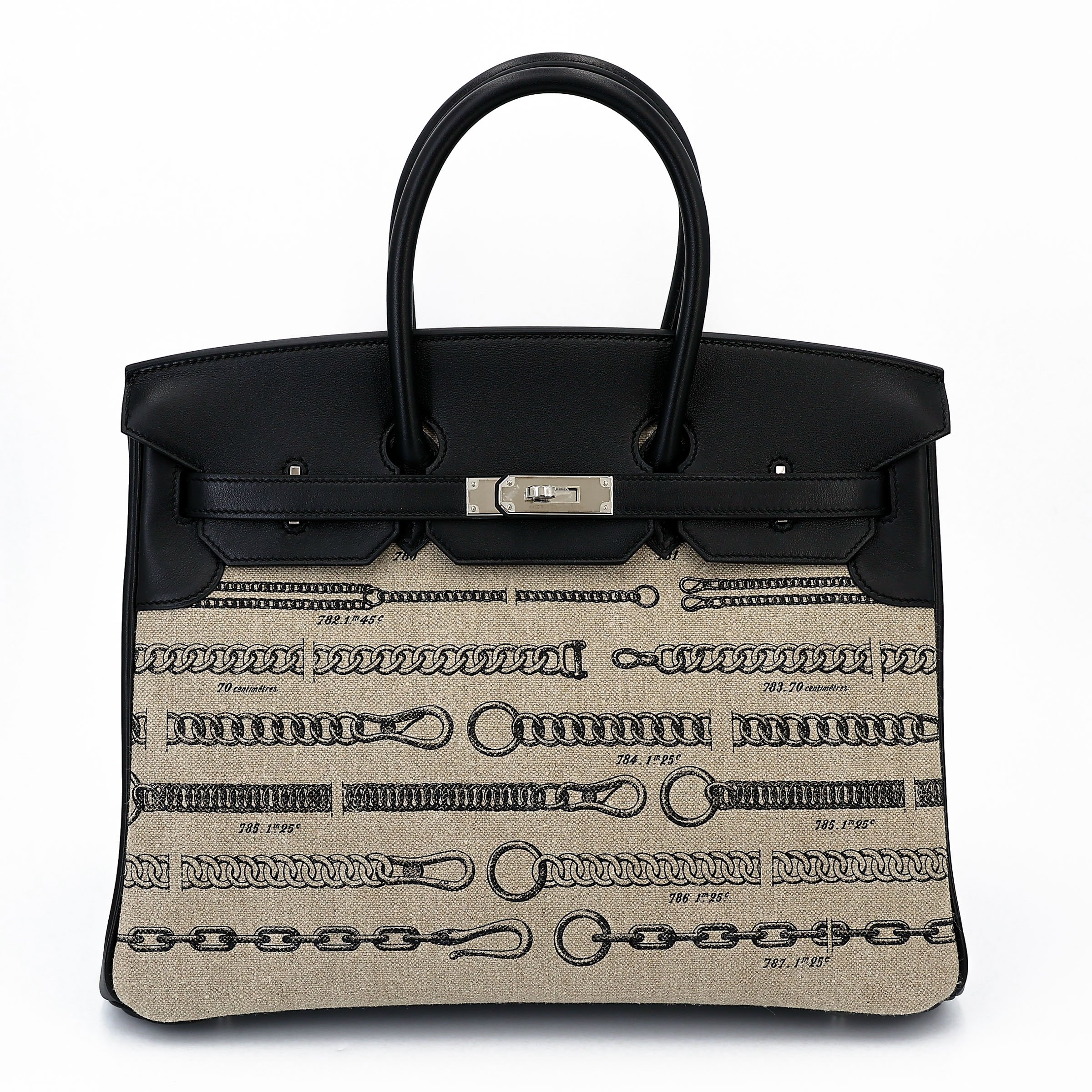 Hermes Unused ( Rank NS ) HERMÈS Limited Edition Birkin 35 De Camp Dechainee Noir (89) Swift Toile Chevrons canvas Palladium hardware C (2018)