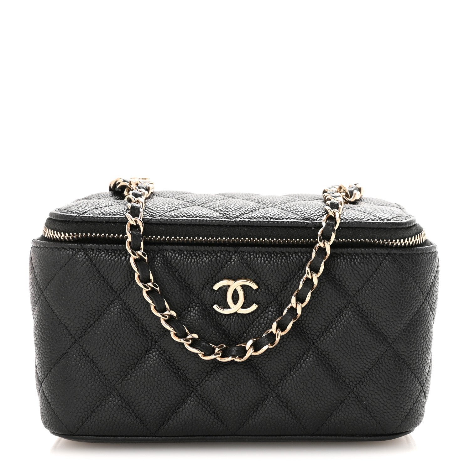Chanel Caviar Quilted Small Tiny CC Vanity Case With Chain Black