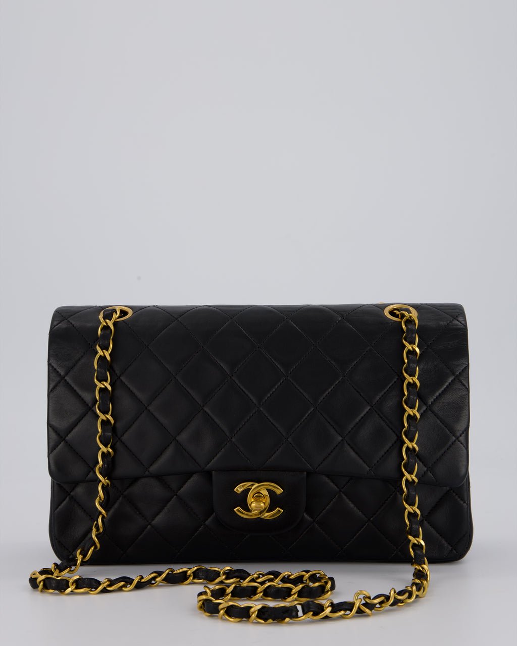 *AMAZING CONDITION* Chanel Vintage Medium Black Classic Double Flap Bag in Lambskin Leather with Gold Hardware