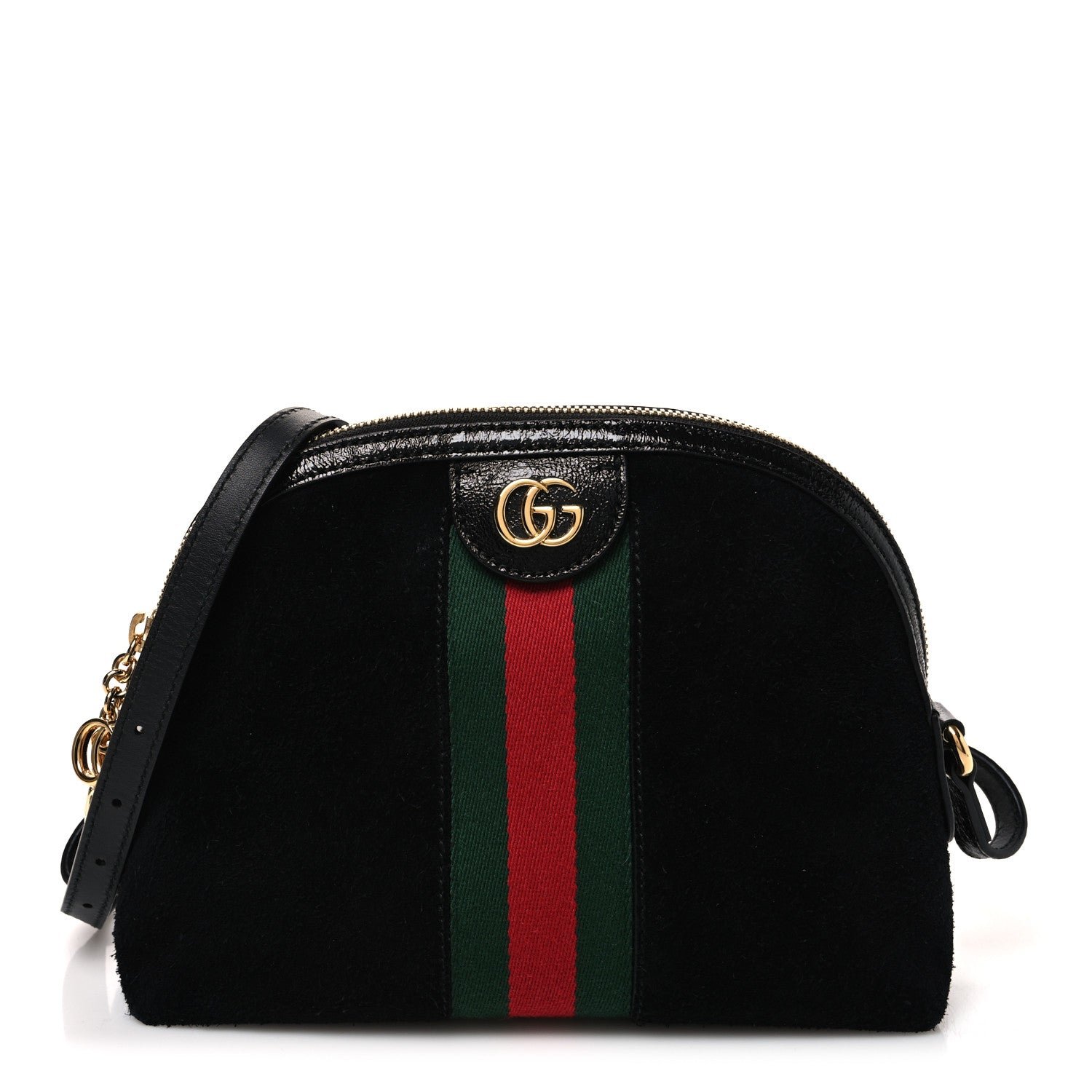 Gucci Suede Patent Web GG Small Ophidia Dome Shoulder Bag Black