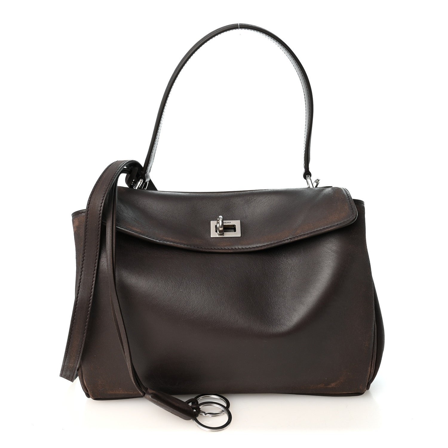 Balenciaga Vegetable Tanned Lambskin Small Rodeo Top Handle Handbag Espresso