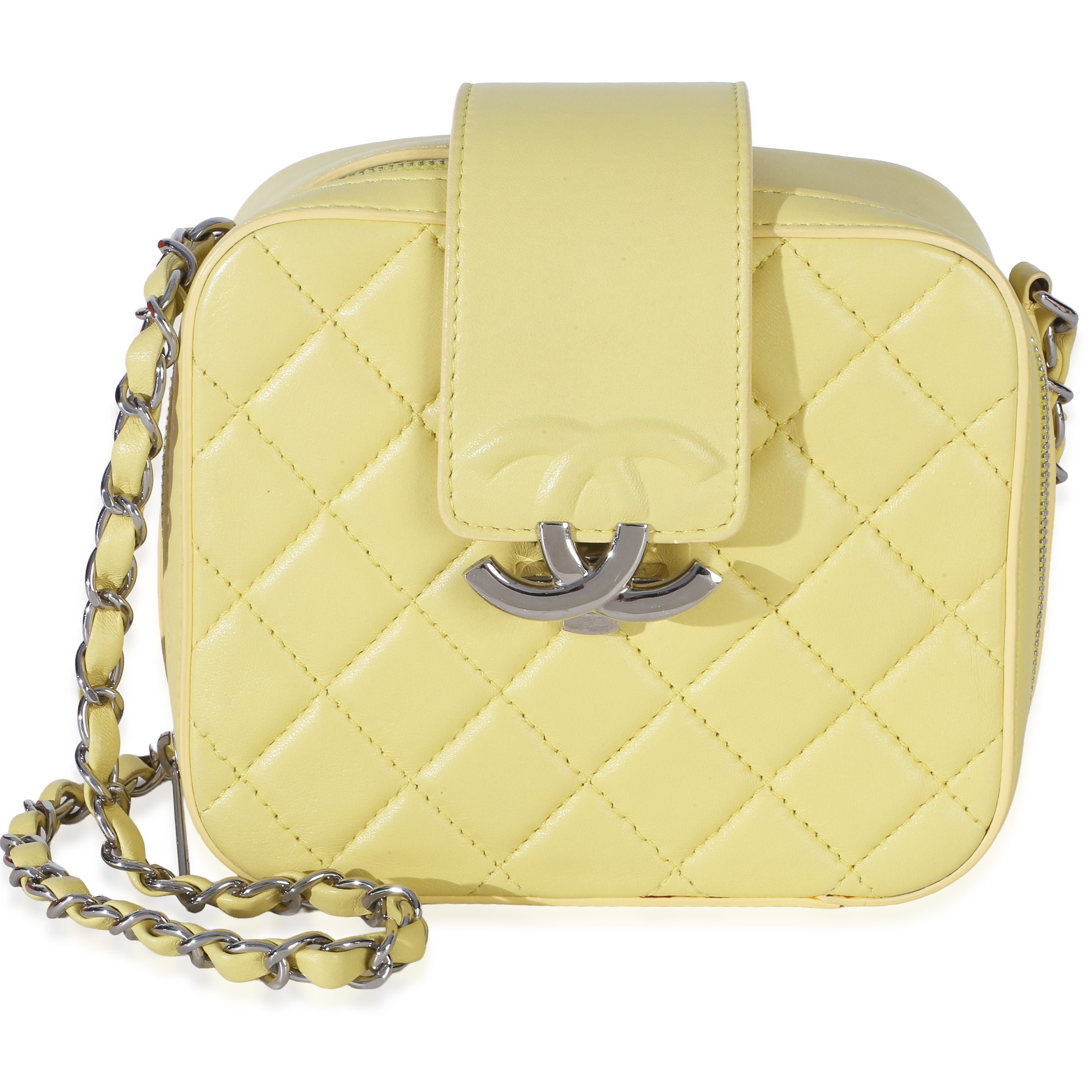 Yellow Quilted Lambskin Mini CC Box Camera Bag