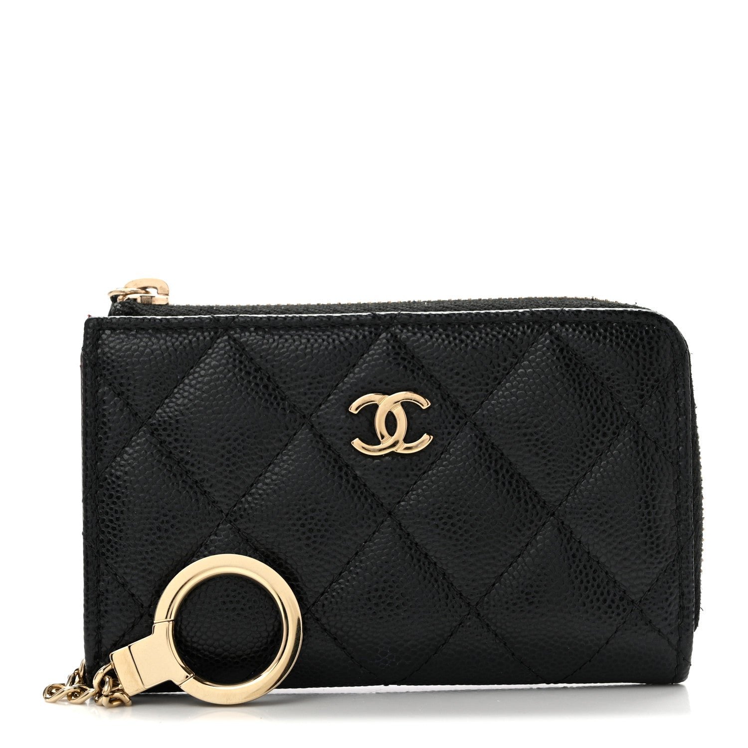 Chanel Caviar Quilted Zipped Key Holder Case Black