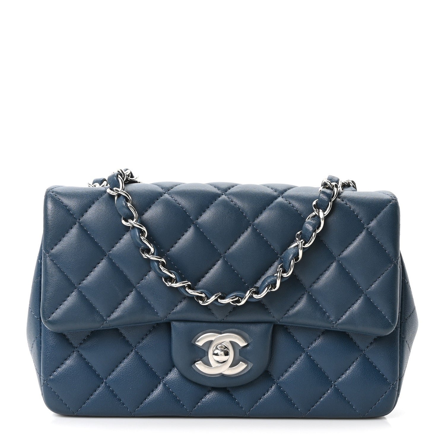 Chanel Lambskin Quilted Mini Rectangular Flap Blue