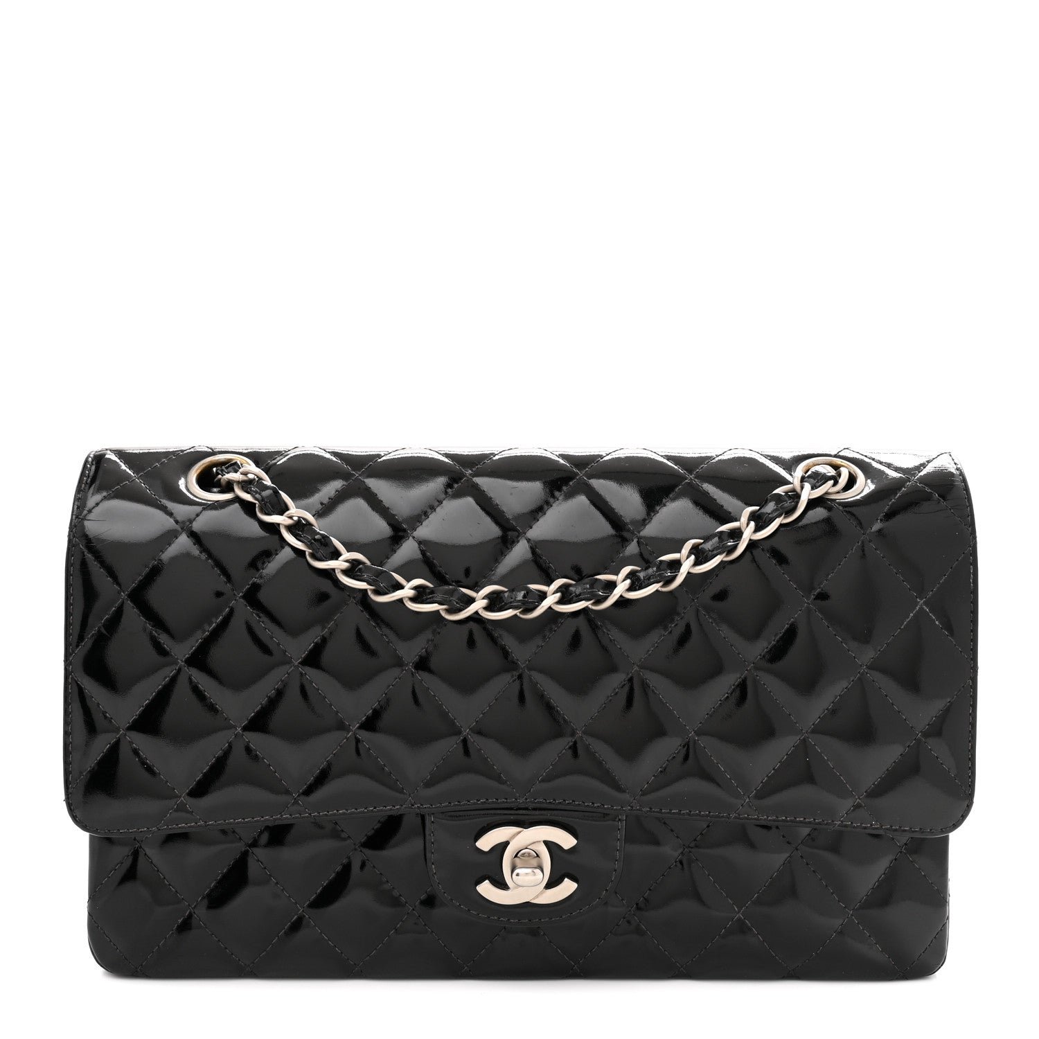 Chanel Patent Quilted Medium Double Flap Black