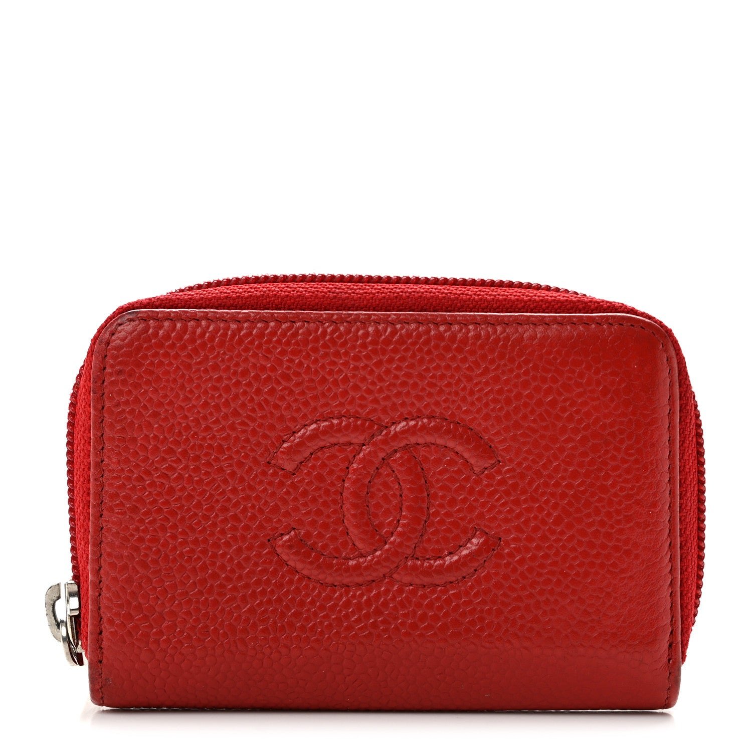 Chanel Caviar Timeless CC Zip Around Coin Purse Red