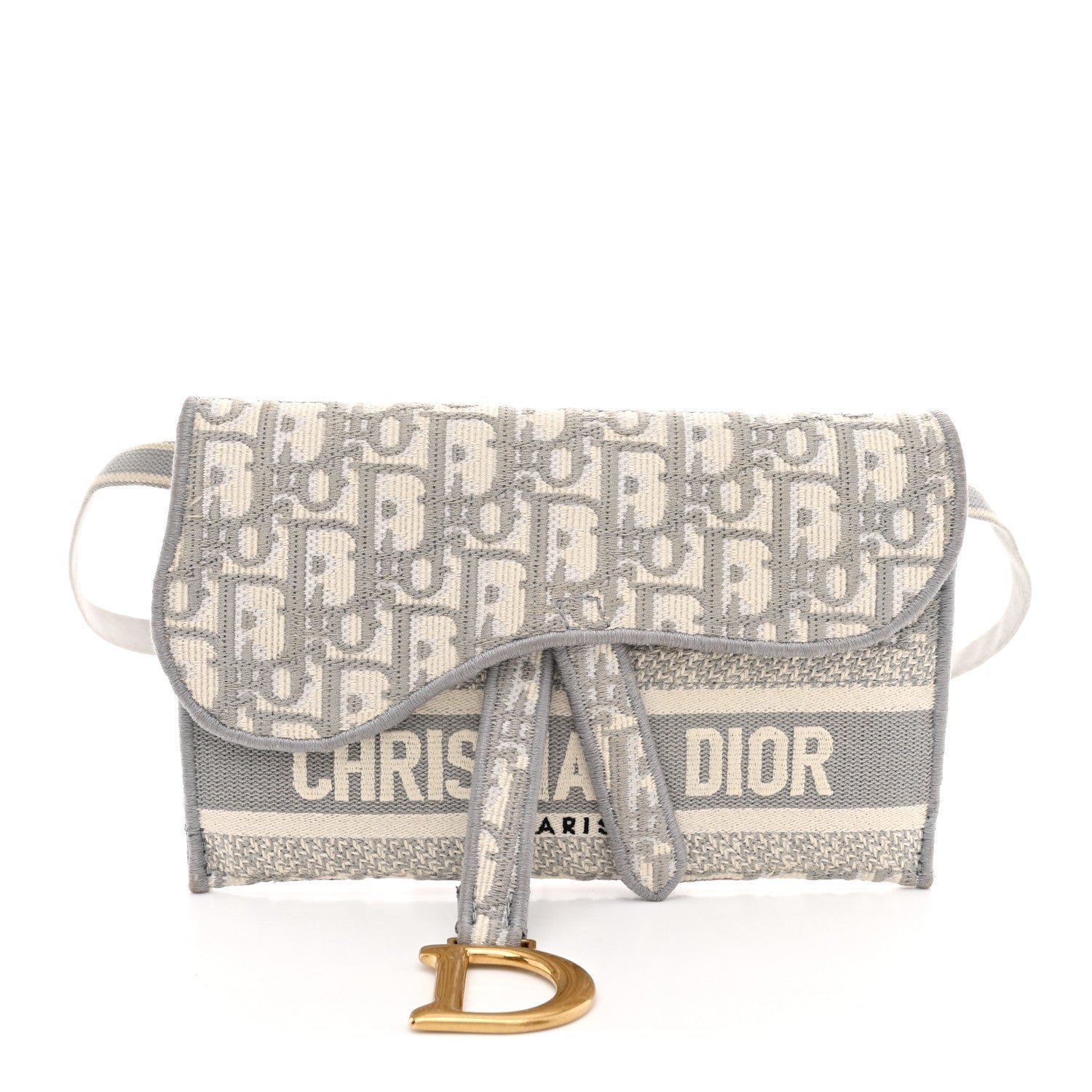Christian Dior Oblique Slim Saddle Pouch Grey Grey