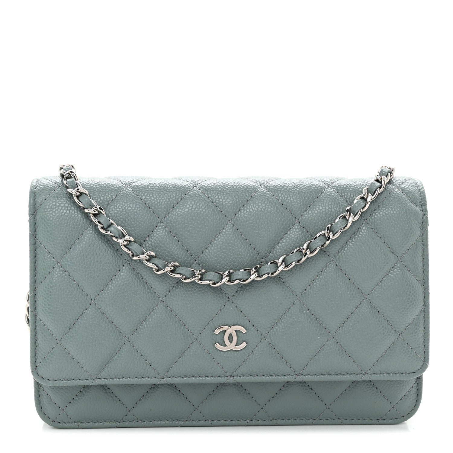 Chanel Caviar Quilted Wallet on Chain WOC Light Blue