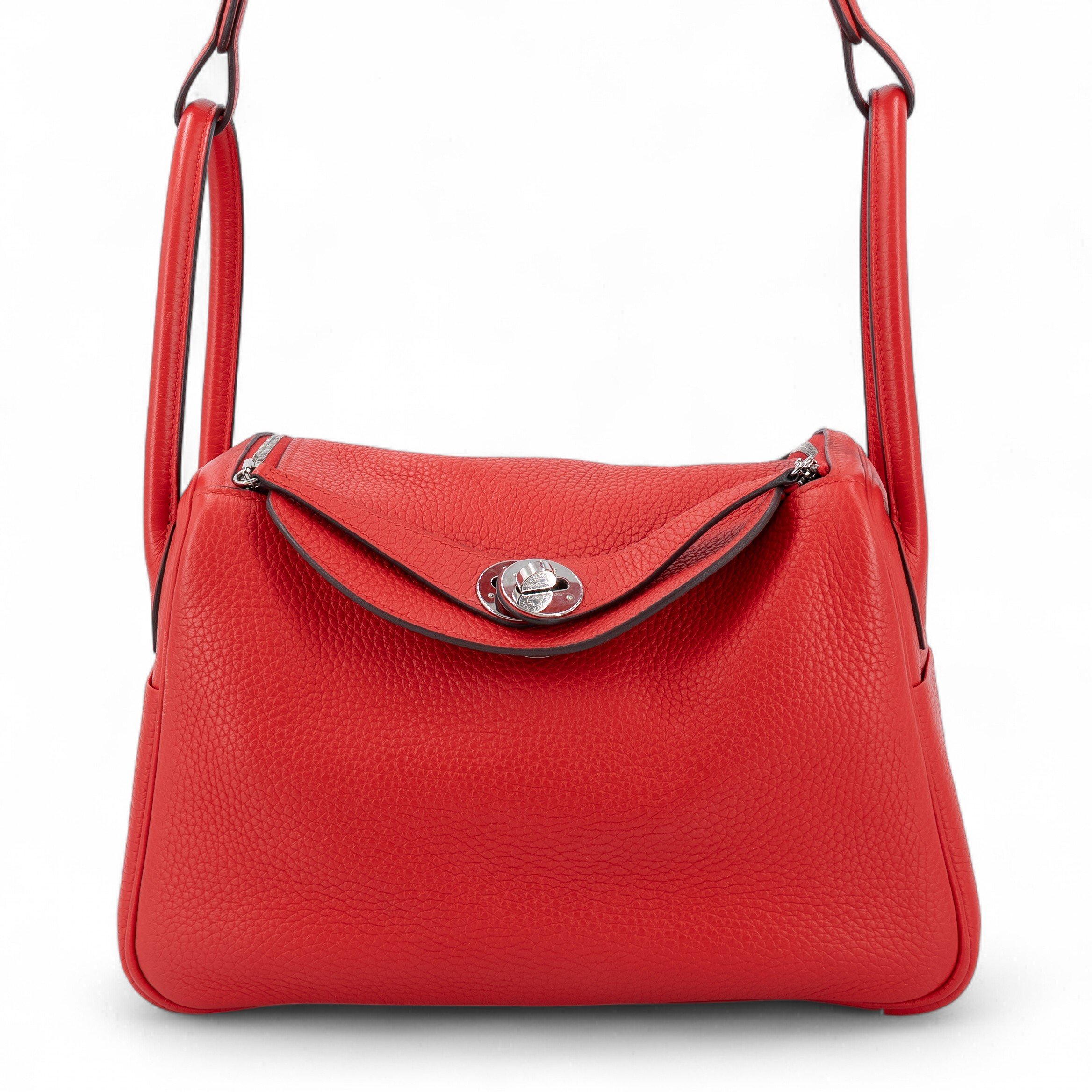 Hermes Very Good ( Rank A) HERMÈS Lindy 26 Rouge de Coeur (S3) Clemence Palladium hardware D (2019)