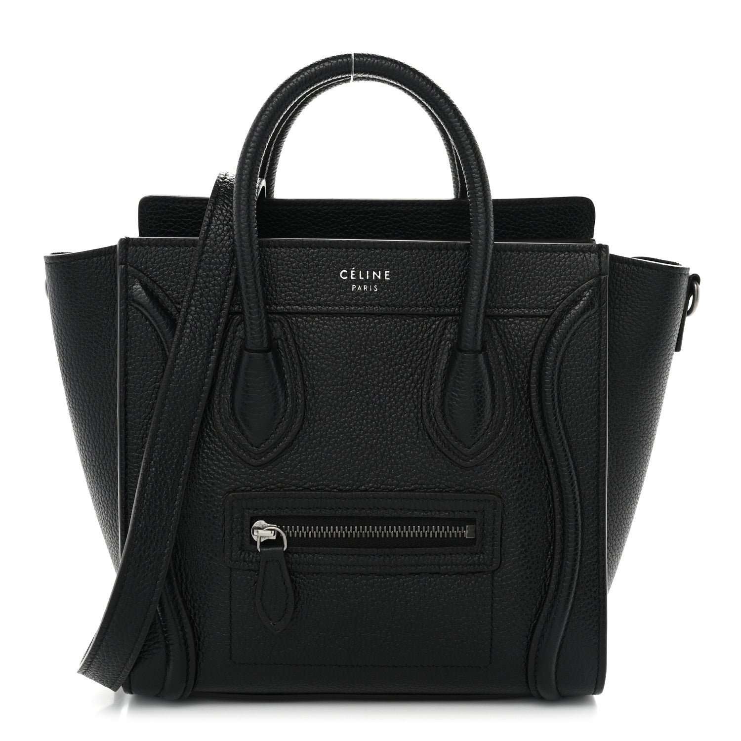 Celine Drummed Calfskin Nano Luggage Black