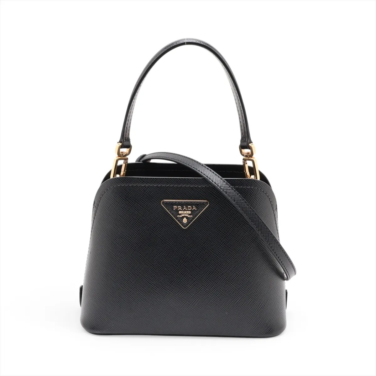 Prada Saffiano Cuir 1BA286 Leather 2 Way Handbag Black