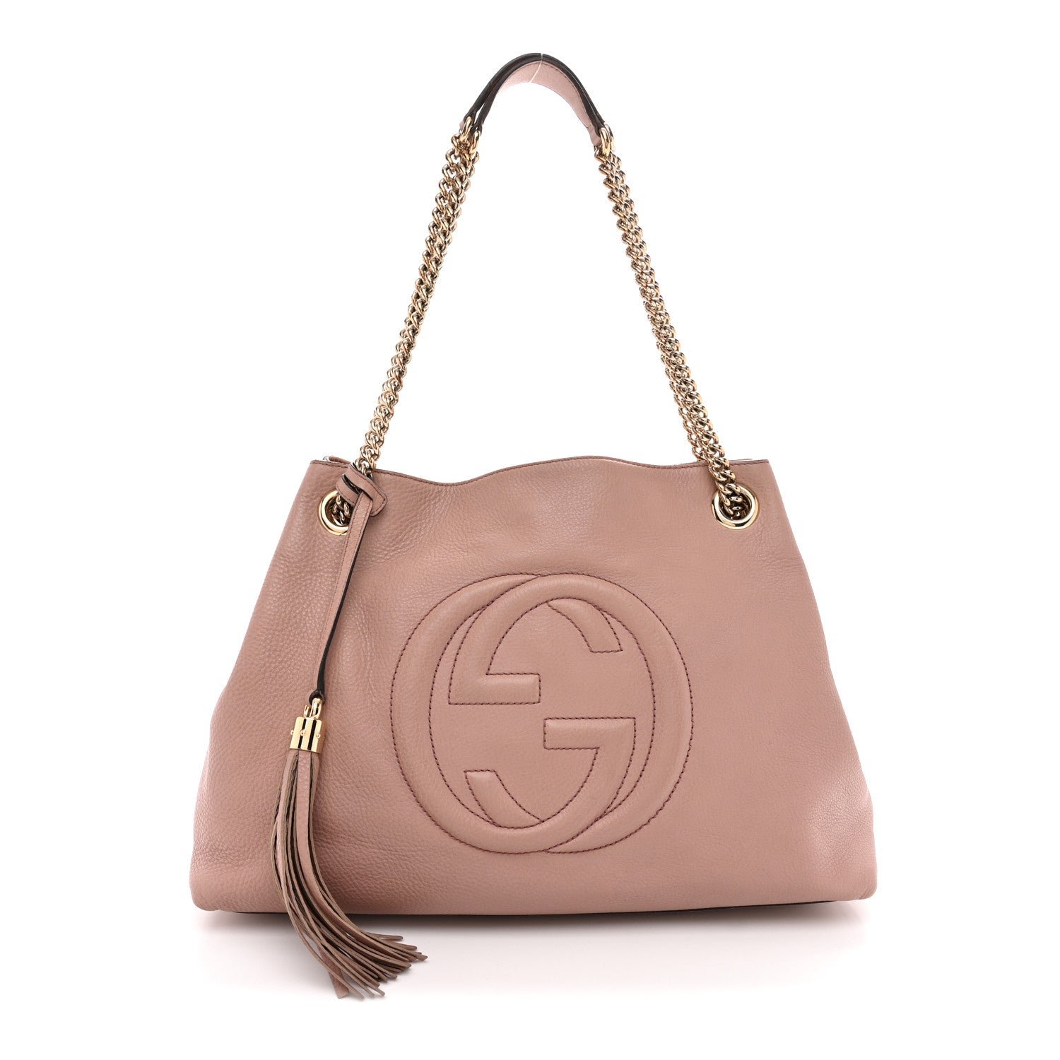 Gucci Pebbled Calfskin Medium Soho Chain Shoulder Bag Antique Rose