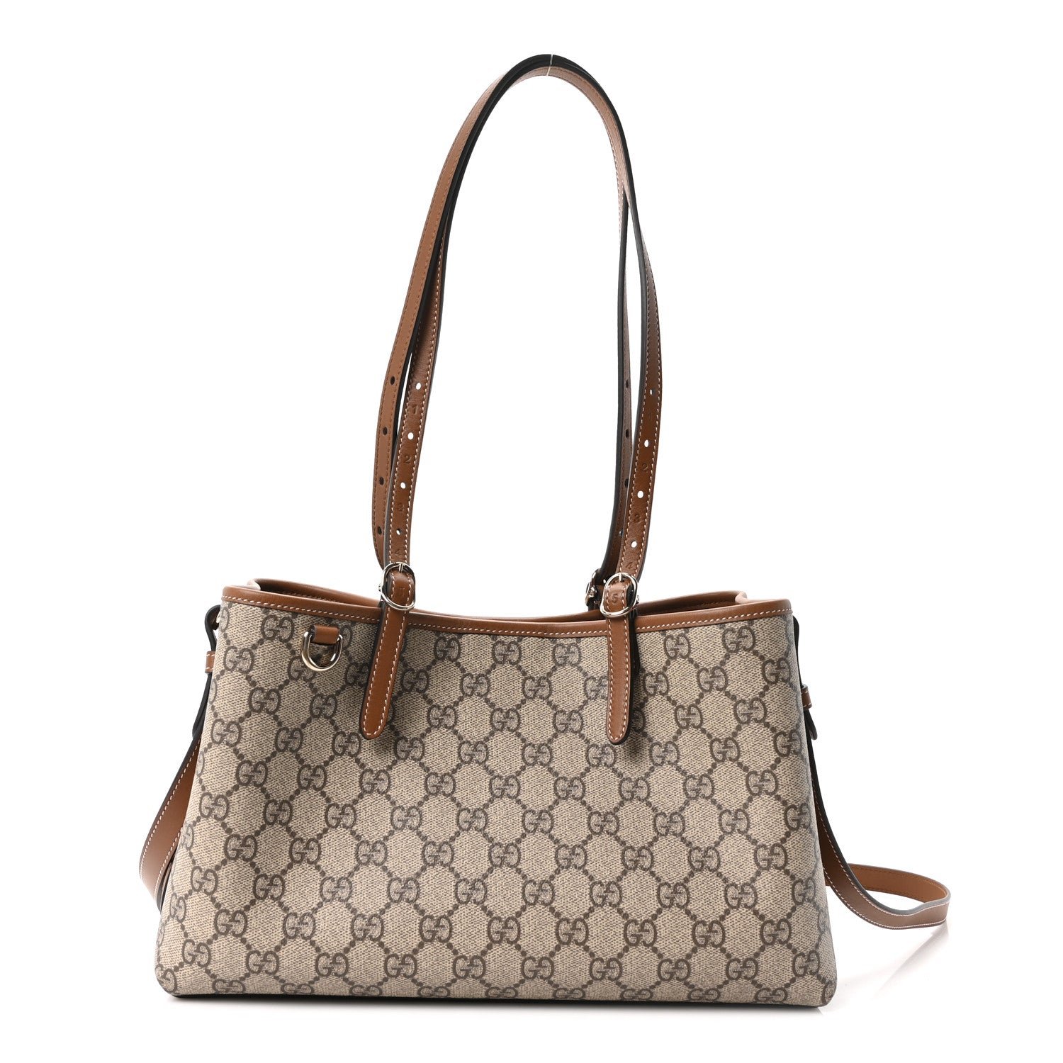 Gucci GG Supreme Monogram Emblem Medium Tote Bag Beige Dark Brown