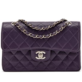 Chanel Purple Quilted Caviar Classic Small Double Flap Bag Silver Hardware, 2000-2002