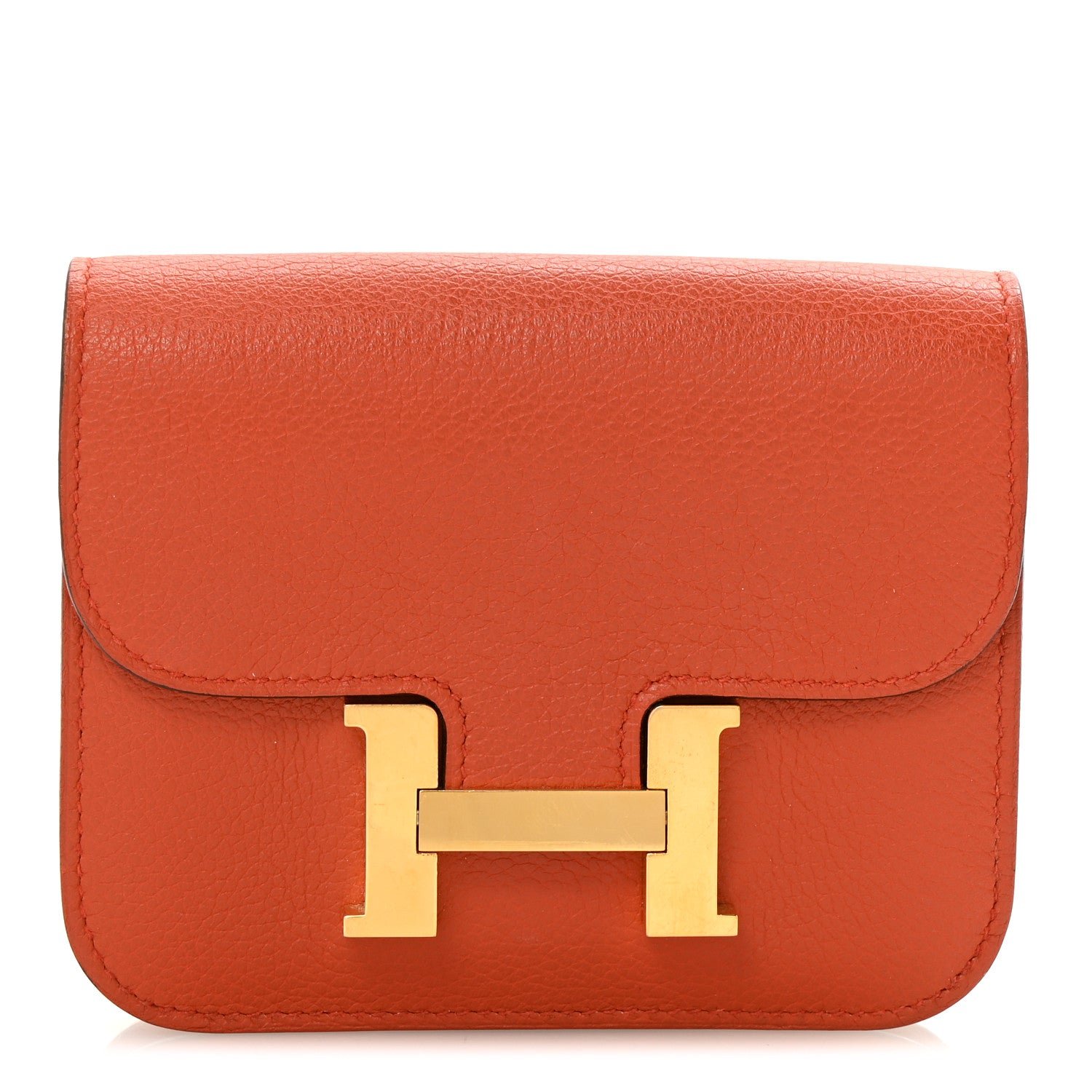 Hermes Evercolor Bi-Color Constance Slim Wallet Terre Battue Capucine