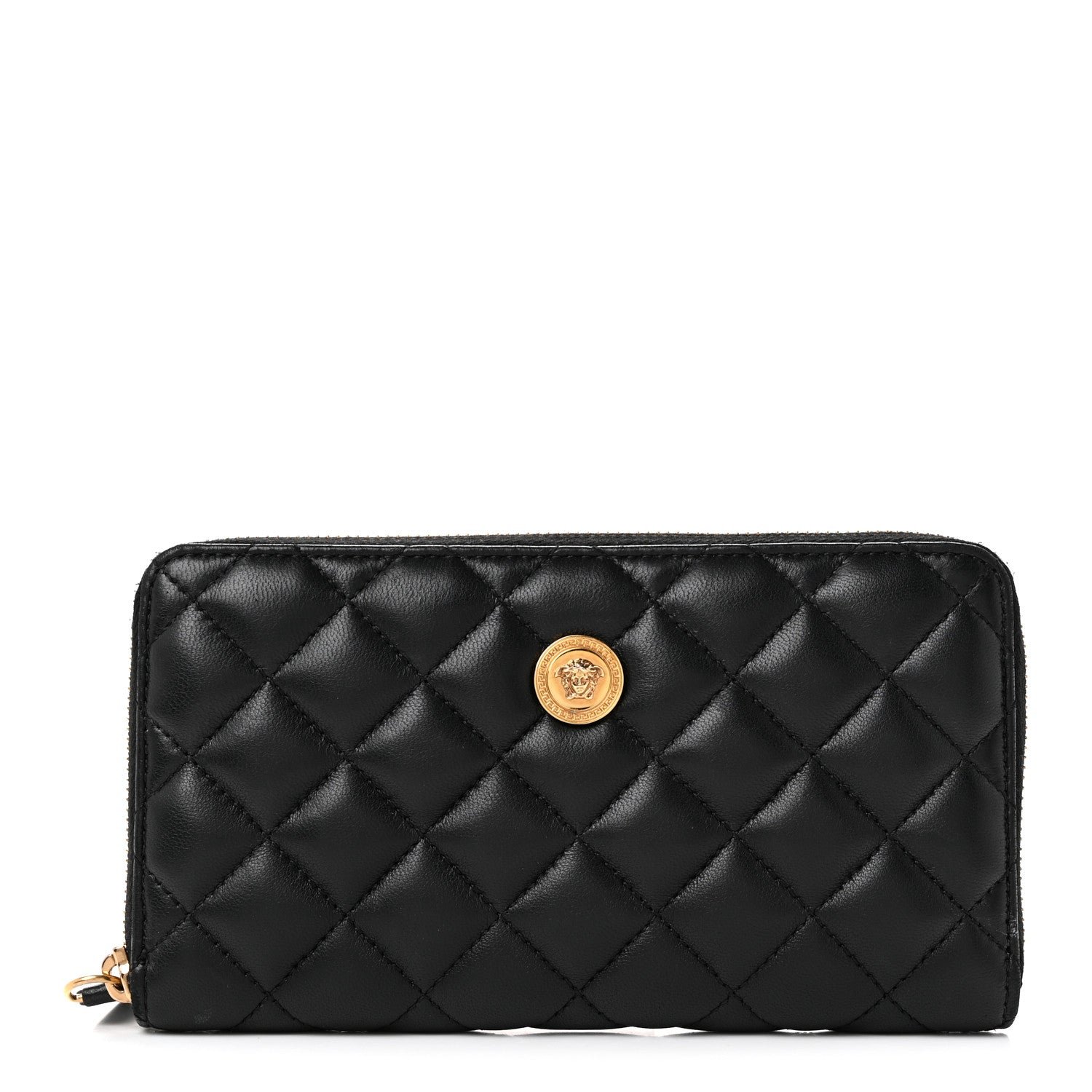 Versace Nappa Quilted Medusa Zip Around Wallet Black