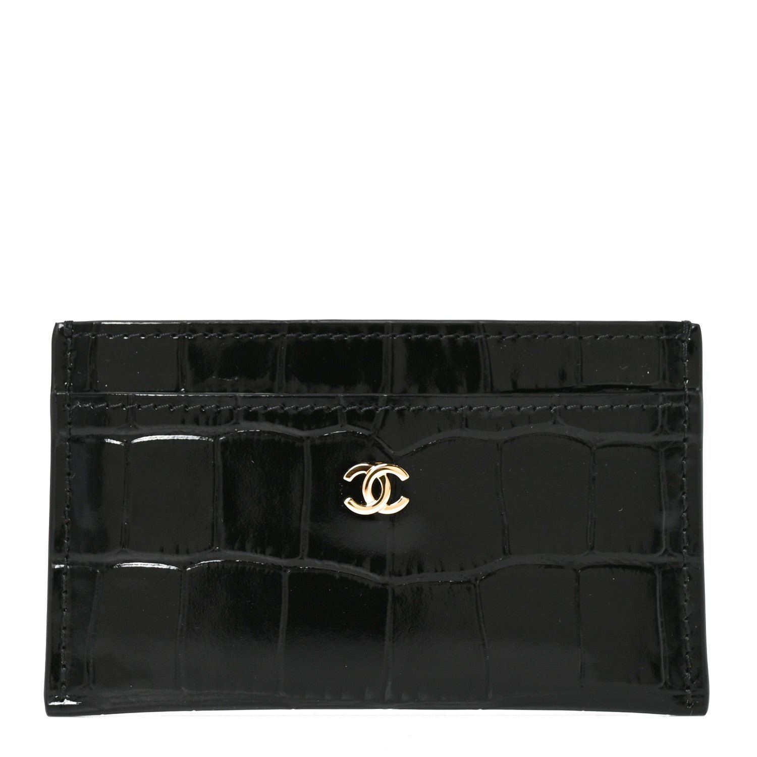 Chanel Calfskin Crocodile Embossed Crococo Card Holder Black