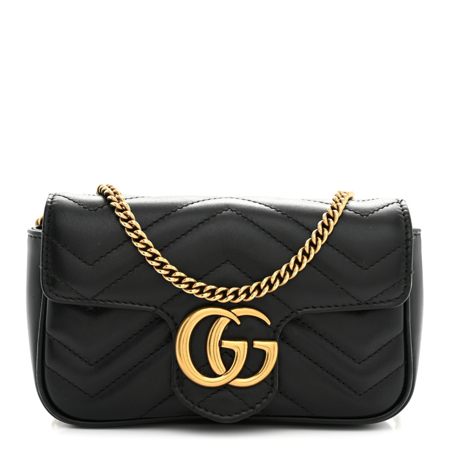 Gucci Calfskin Matelasse Super Mini GG Marmont Shoulder Bag Black