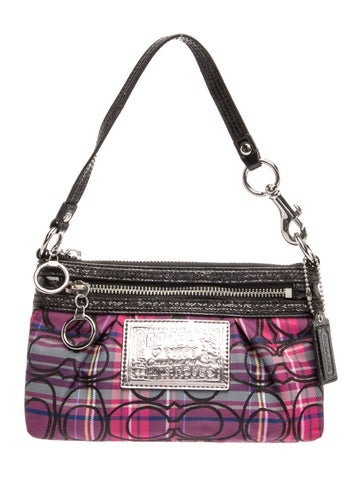 Poppy Plaid Signature Canvas Top Handle Pouch Mini