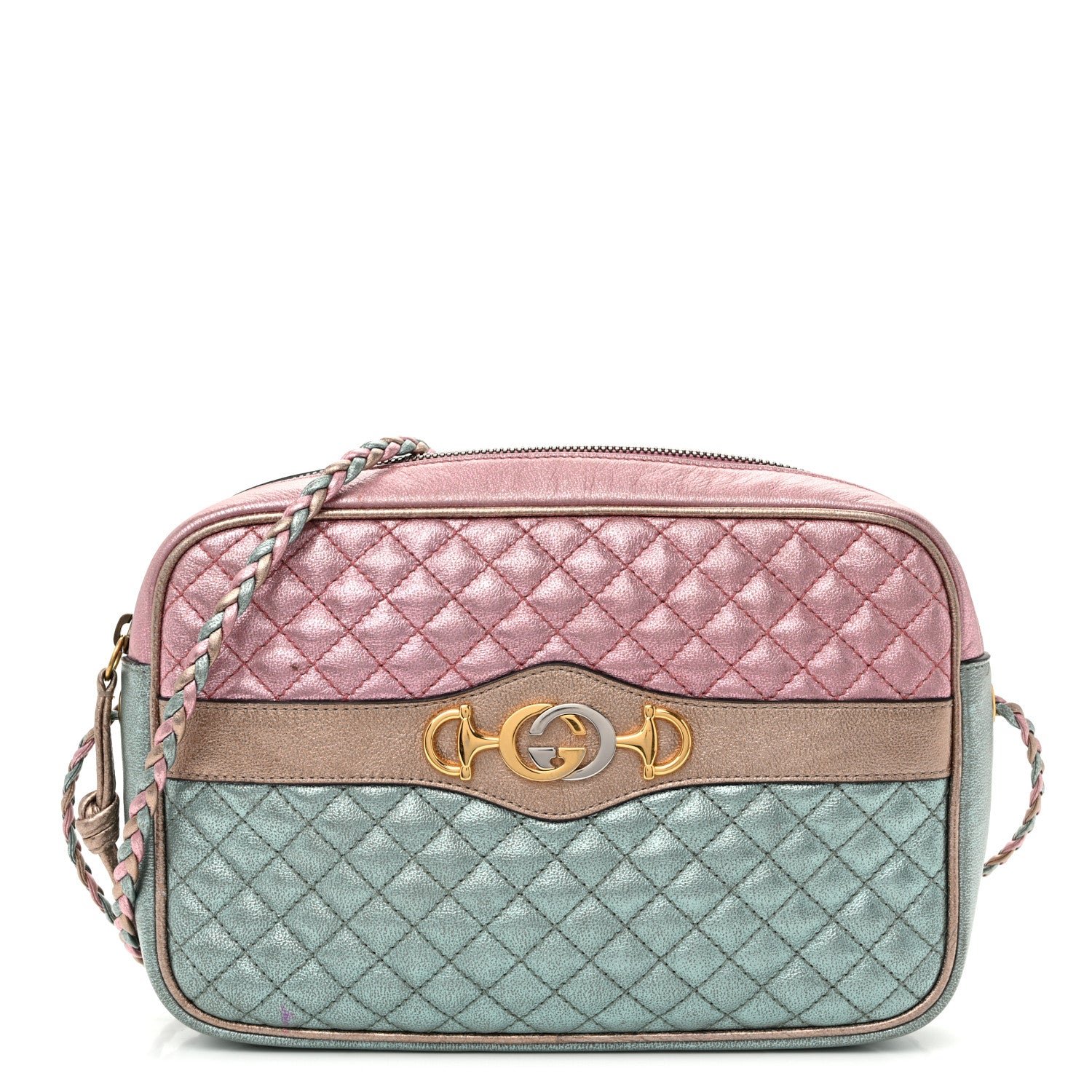 Gucci Laminated Nappa Trapuntata Small Zumi Shoulder Bag Rosa Lago Rame