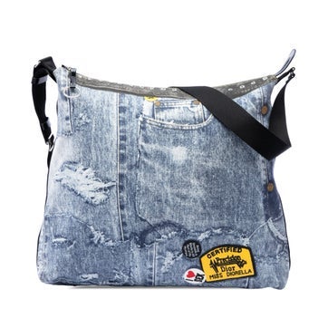 Large Canvas Printed Denim Miss Diorella Messenger Bag