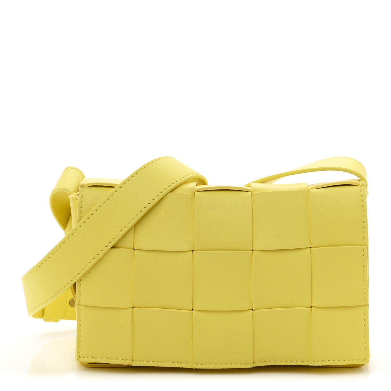 Bottega Veneta Lambskin Maxi Intrecciato Small Cassette Crossbody Bag Lemonade