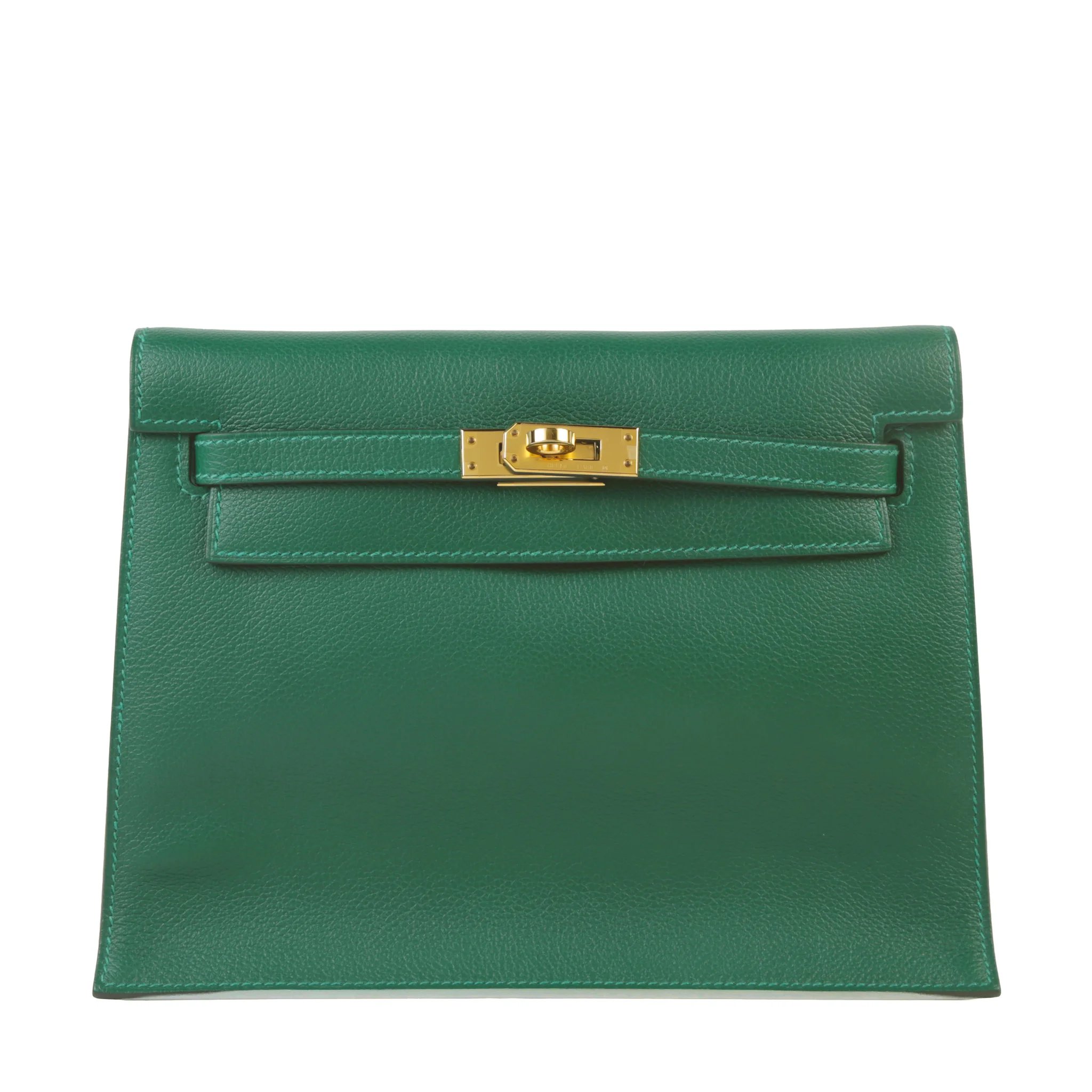 Very Good ( Rank A) HERMÈS Kelly Danse Vert Moyen (65) Evercolor Gold hardware W (2024)
