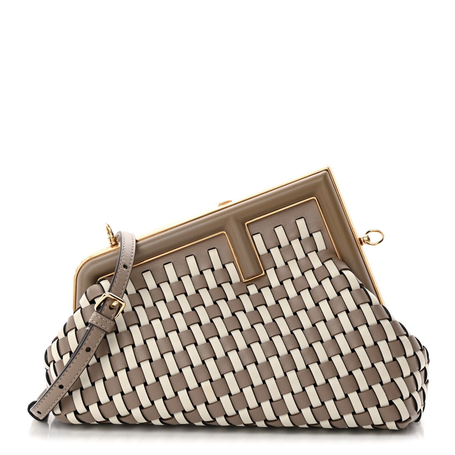 Fendi Vitello Grace Intreccio Nappa Small Fendi First Tortora White Rice