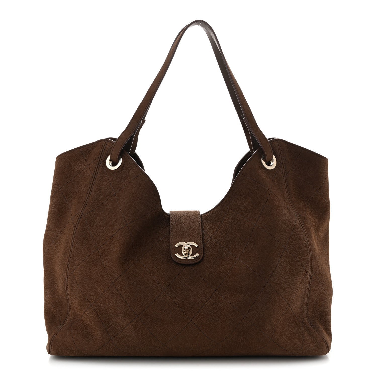 Chanel Grained Nubuck Calfskin Quilted Maxi Shopping Bag Dark Brown