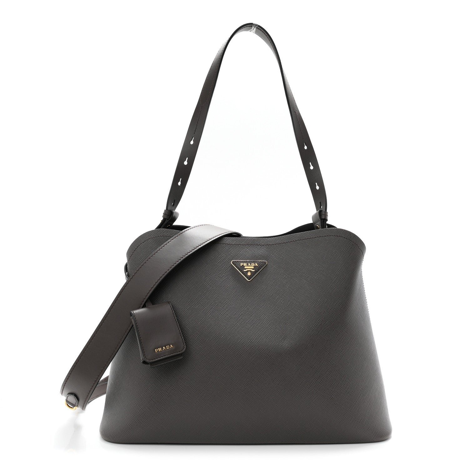 Prada Saffiano Cuir Calfskin Matinee Tote Fumo Black