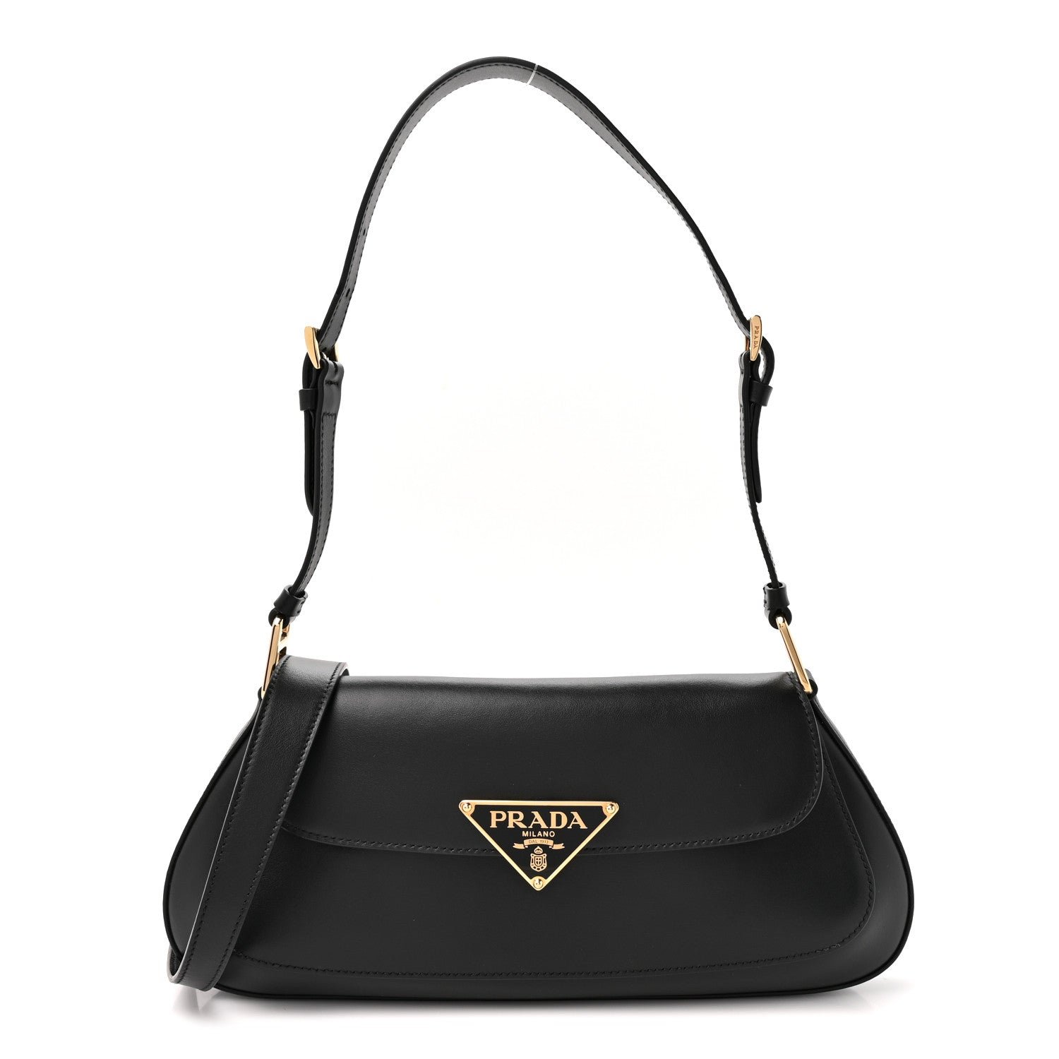 Prada City Calf Triangle Flap Shoulder Bag Black
